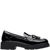 CLARKS WOMENS TASSEL SLIP ON LOAFER - BLACK PATENT